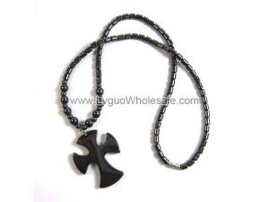 18inch Hematite Cross Pendant Stone Strands Necklace